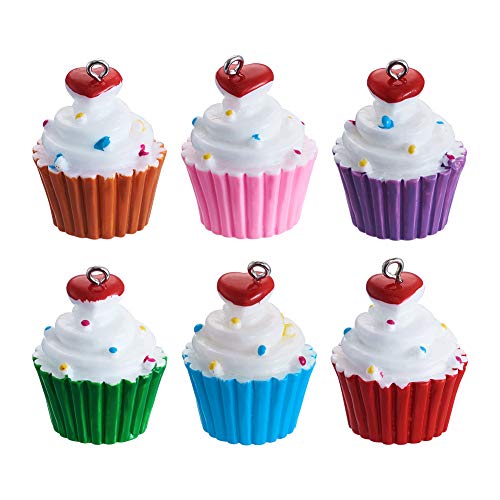 Cheriswelry Cup Cake Resin Pendants Lovely Food Sweet Dessert Dangle Charms Links Hanging Ornament with Metal Loop Fruit Pendants for Key Chains Bracelet Necklace Jewelry Making - color: Mixed Color Cup Cake
