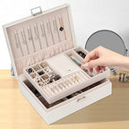 Jewelry Organizer Box for Girls Women - Double Layer Large Travel Jewelry Case with Gift Box/White - color: White