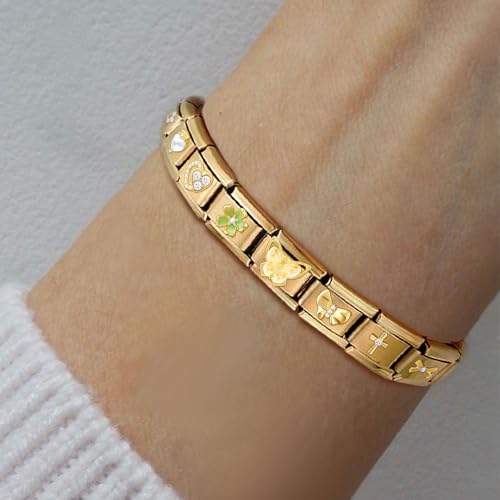 Italian Charms Bracelet Sets with 1Pcs Starter Brascelet 9Pcs Charms 9mm Italian Modular Charm Bracelet DIY Module Jewelry Gifts - color: A-Starter Bracelet Set-20Pcs Gold
