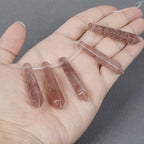50mm Natural Strawberry Quartz Hexagonal Wand Jewelry Making Crystal Pointed Chakra Reiki Healing Beads 2mm Hole Drilled(Pack of 5) - color: Strawberry Quartz