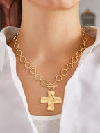 CHESKY 14K Gold Plated Chunky Necklace for Women, Trendy Paperclip Chain Necklace Thick Cross Heart Pendant Necklace Layered Herringbone Cuban Link Chain Toggle Necklaces Non Tarnish Jewelry - color: gold, style: cross