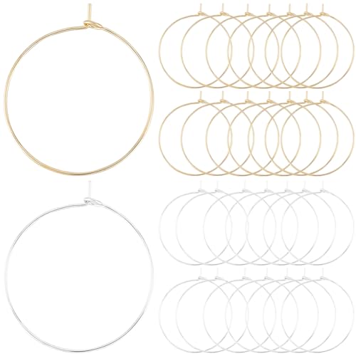 Beebeecraft 1 Box 100Pcs 316 Surgical Stainless Steel Wine Glass Charms Rings 30mm Round Hoop Earrings for Jewelry Making DIY Crafts (Gold, Silver) - color: Gold and Silver, size: 30mm