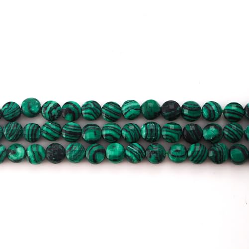 6mm Faceted Natural Malachite Stone Beads Coin Disc Gemstone Spacer Beads for Jewelry Making DIY Bracelet Necklace - color: Malachite