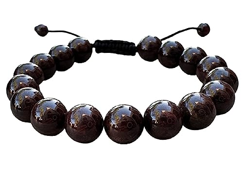 GAF TREASURES Grade A ++ Gemstone Round Bead Adjustable Bracelet 10mm, Genuine Crystal Bead Bracelet, Gift for Men & Women - color: Garnet