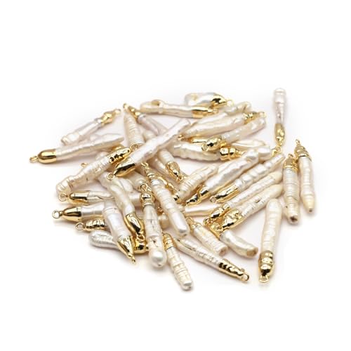 10PCS Natural Pearl Pendants Irregular Multiple Shapes Cultured Freshwater Baroque Pearl Charms for Jewelry Making Gift - color: 36x6mm