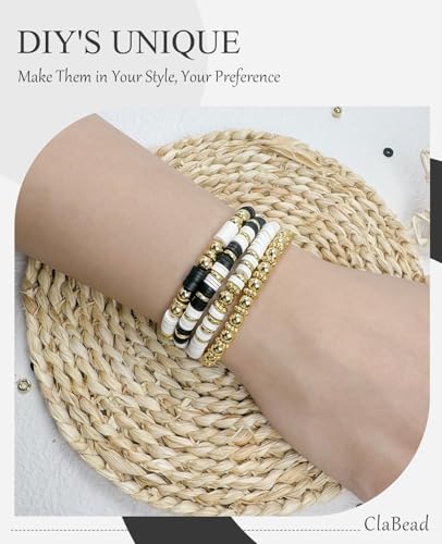 ClaBead Bracelet Making Kit for Boys 3200Pcs, Clay Beads Bracelet Kit with Gold Beads and Gold Flower, Swift Friendship Beads Bracelet Kit for Bracelets Making - color: Black & White