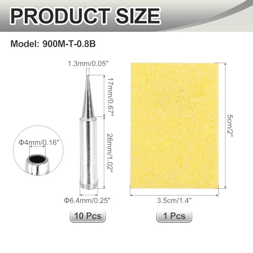 MECCANIXITY Pack of 10 900M Solder Tips Internally Heated Soldering Tips with Cleaning Sponge Pad Replacement Welding Accessories Kit for Electrical Solder Station Tip (900M-T-0.8B) - style: 900M-T-0.8B