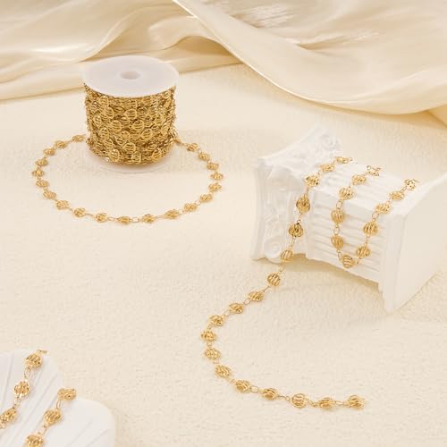 YOUBEIYEE 4 Meters Gold Plated Hollow Heart Chain for Jewelry Making Stainless Steel Link Chains Bulk on Spool - color: Heart Gold