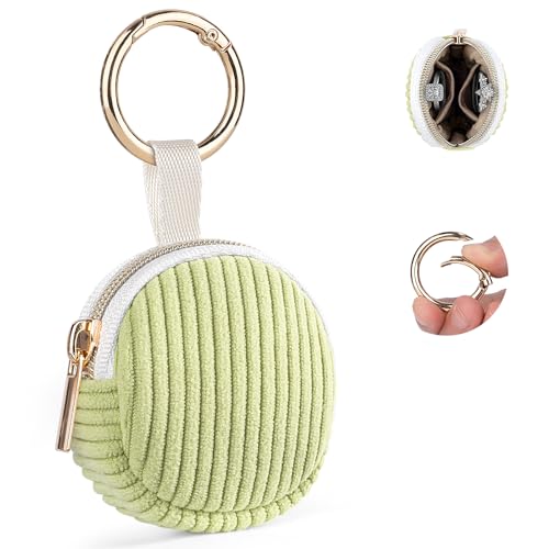 Jewelry Ring Holder Keychain, Portable Jewelry Holder Storage Box with Buckle, Corduroy Small Travel Ring Keeper Case for Rings, Earrings, Stud, Necklaces (Green) - color: Green