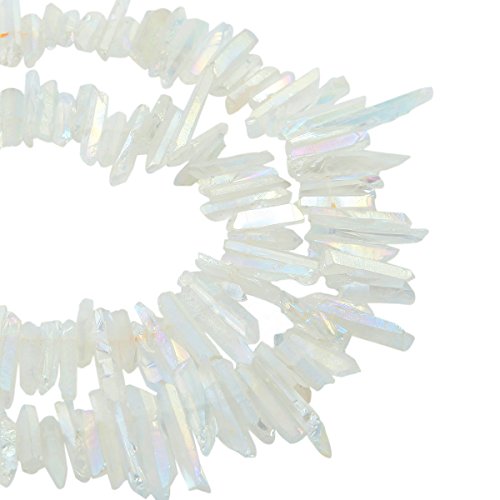 SUNYIK Angel Aura Quartz Titanium Coated Crystal Points Quartz Rough Sticks Spikes Point Beads 15 inch Strand Drilled - color: #1-Angel Aura Quartz(Rough), size: 0.4"-1.3"