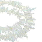 SUNYIK Angel Aura Quartz Titanium Coated Crystal Points Quartz Rough Sticks Spikes Point Beads 15 inch Strand Drilled - color: #1-Angel Aura Quartz(Rough), size: 0.4"-1.3"