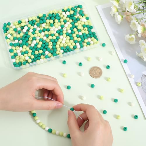 1 Box 500Pcs Matte Round Beads 8mm Acrylic Bead Bulk Plastic Green Frosted Pastel Matte Mix Bubblegum Loose Spacer Beads for Bracelets Necklaces Earrings Jewelry Making Beading Supplies - color: Sea Green