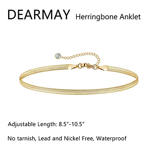 DEARMAY 14K Gold Plated Ankle Bracelets Set for Women Waterproof, Anklets for Women Cuban Link Layered Pack Jewelry Gift - color: Gold Anklet-P