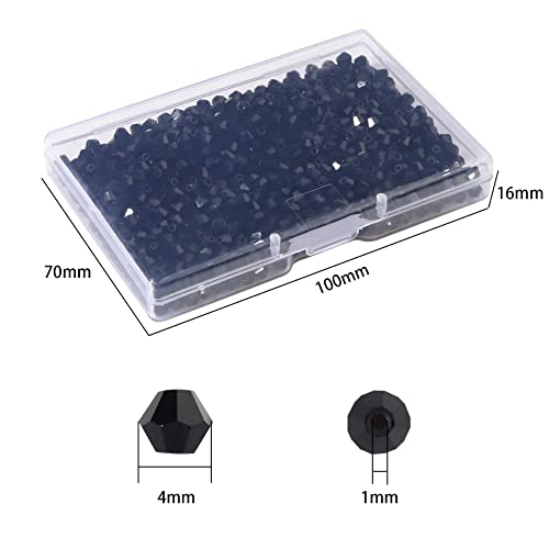 1000pcs Crystal Glass Beads 4mm Bulk Faceted Bicone Spacer Beads for DIY Jewelry Making - color: black, size: 4mm