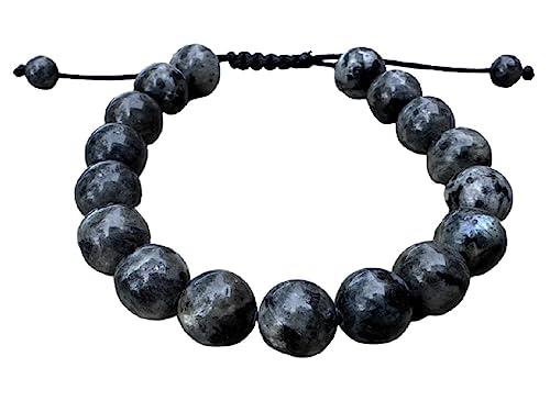 GAF TREASURES Grade A ++ Gemstone Round Bead Adjustable Bracelet 10mm, Genuine Crystal Bead Bracelet, Gift for Men & Women - color: Black Labradorite