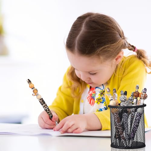 Colarr 24 Sets Plastic Beadable Pens DIY Pens Making Kit Assorted Wood Beads Crystal Spacer Black Ink Ballpoint for Women Crafts Office Family Gifts(Jungle Animals) - style: Jungle Animals