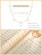 Dainty Gold Necklace for Women Trendy 14K Gold Plated Pearl Cross Clover Butterfly CZ Charm Pendant Chain Station Necklaces Waterproof Non Tarnish Layered Choker Cute Jewelry Gifts - color: G-cross