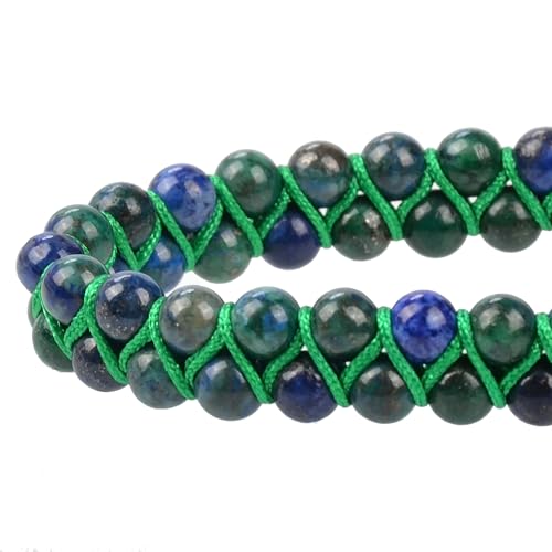 MASSIVE BEADS Double Layer Natural Chakra Healing Power Crystals Macrame Bracelet Yoga Stone Beads Gemstone Meditation Relax Anxiety Bangle for Unisex Women Men - color: Chrysocolla, size: 6mm