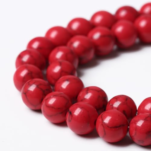 90PCS 8mm Natural Stone Beads Red Turquoise Gemstone Round Loose Beads for Jewelry Making 32" 2 Strand Crystal Energy Stone Healing Power DIY Bracelets - color: Red Turquoise Beads, size: 8mm(2 strands)