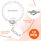 Prasacco 12 Pcs Chains Bracelets for Jewelry Making, Chain for Women, Link Chain Bracelets with OT Toggle Clasp, Charm Bracelets for Jewelry Making (Silver) - color: Silver