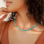 AGOT Beaded Gemstone Necklace for Women: Boho Bead Choker Natural Stone Necklaces - Handmade Jewelry for Summer Beach - color: Blue