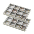 2-Piece Gray leather Stackable Jewelry Organizer Tray Set, Bracelet Ring Earring Holder Box, Necklace Display Stand for Storage and Retail Display (12 Grids) - style: 12 Grids