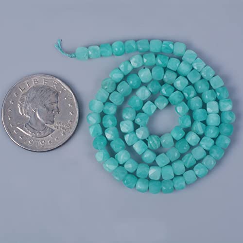 Natural Peruvian Amazonite Gemstone 4mm Faceted Cube Square Loose Beads 16 Inch for DIY Jewelry Making Beads - color: Peruvian Amazonite