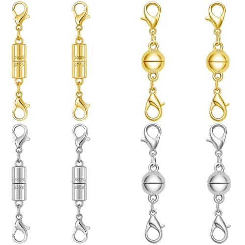 Magnetic Necklace Clasps, Magnetic Necklace Clasps and Closures for Bracelet Necklace Extender, Jewelry Chain Extender Connectors, Gold and Silver, 8 Pack (8pcs Gold Silver B) - color: 8pcs gold silver B