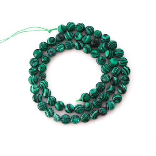 6mm Faceted Natural Malachite Stone Beads Coin Disc Gemstone Spacer Beads for Jewelry Making DIY Bracelet Necklace - color: Malachite
