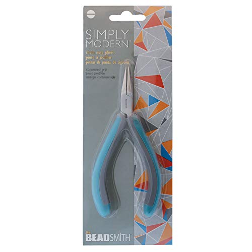 The Beadsmith Simply Modern Chain Nose Pliers, 4.5 inches (114mm) with polished steel head, PVC grip handles and double-leaf springs, tool for jewelry making - size: Chain Nose