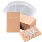 Earring Display Cards with 100 Pcs Earring Holder Cards 200 Pcs Earring Backs and 100 Jewelry Packaging for Earrings Necklace Jewelry Bags 3.5x2.4 Inches (Brown) - color: ZK100-Brown