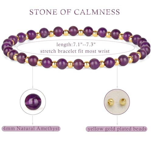QOGIR 14k gold Handmade Healing Bracelet, Natural Gem Stone Crystal Elastic Gold Bracelet - color: Amethyst - Calmness, size: 4m