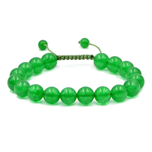AD Beads Natural 10mm Gemstone Bracelets Healing Power Crystal Macrame Adjustable 7-9 Inch - color: Green Jade