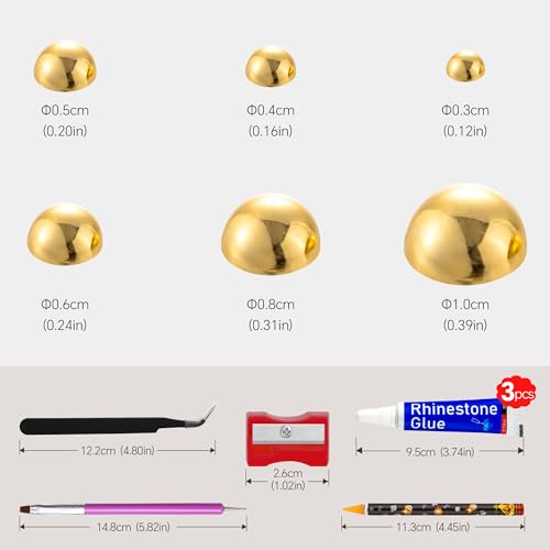60g Gold Flatback Half Round Pearls Mixed Size 3-10mm Resin Craft Beads for Nail Art, Face Gems, DIY Jewelry Making - color: Gold, size: 60g