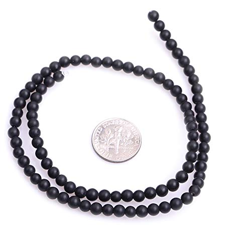 4mm Matte Natural Black Agate 15 Inch Strand 95 Beads, Round Frosted Stone Spacer Beads for Jewelry Making Bracelet Necklace Earrings - color: Black Agate, size: 4mm