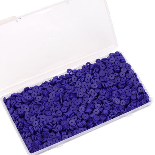2000Pcs White Clay Beads Polymer Clay Spacer Beads Flat Bead 6mm Round Heishi Vinyl Bead for DIY Craft Gift Adults Bracelets Necklace Jewelry Making Earring Accessories Royal Blue - color: Royal Blue