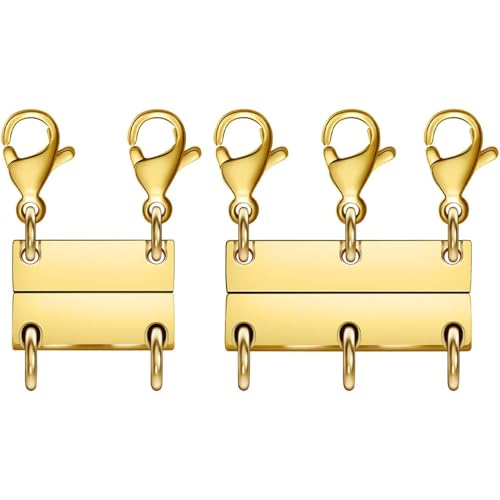 Layering Magnetic Necklace Clasps, Stainless Steel Chain Link Clasps, Multiple Necklace Clasp for Layered Look (2golden+3golden A) - color: 2golden+3golden A