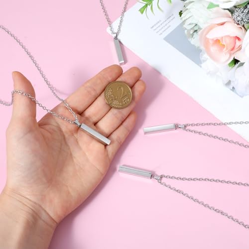 18 Pcs Stainless Steel Rectangle Pendant Necklace Engravable Stainless Steel Rectangular Pendants Stamping Blank Bar Pendant for Birthday and Christmas Gifts