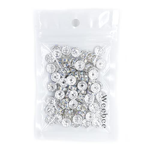 Weebee 100Pcs Rondelle Spacer Beads Crystal Charms Silver Plated Czech Rhinestone Loose Beads for Jewelry Making DIY Bracelets (Gold Black, 6mm) - color: Gold Black, size: 6mm