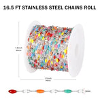[16.5FT] Enamel Chains for Jewelry Making 2MM Stainless Steel Enamel Lip Link Chain Bulk for Necklace Bracelet - color: Stainless Steel Colorful