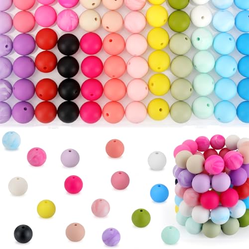 100 Pcs 15mm Silicone Beads for Keychain Making, Pink Gream Silicone Beads Bulk Round for Bracelets Pens Crafts Jewelry Making (Colorful) - color: Colorful