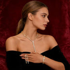 Gold-Tone Bridal Wedding Jewelry Necklace Earrings Bracelet Set Rhinestone Accessories for Brides Women Formal Prom Party Banquet Gifts