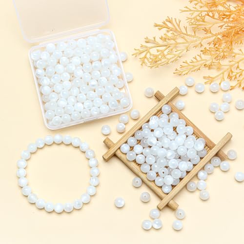 200pcs Glass Beads for Bracelets, 8mm Crystal Glass Round Beads for Jewelry Making, DIY Crafts, Single Box (White) - color: White