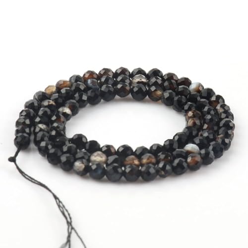 180pcs 2mm Natural Black Striped Agate Gemstone Beads Faceted Round Loose Stone Beads for Jewelry Making - color: Black Striped Agate, size: 1.9-2.4mm