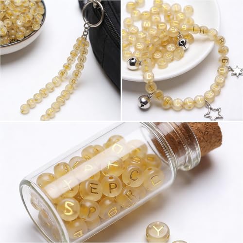 DAHI 1000PCS Letter Beads Glow in The Dark Alphabet Beads, Acrylic Round Letter Bead (A-Z) for DIY Bracelet, Necklace, Jewelry Making Supplies (Glow Gold) - color: glow gold