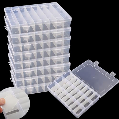 KINJOEK 8 Pack 24 Grids Plastic Bead Organizer Containers Storage, Adjustable Dividers Diamond Jewelry Craft Painting Storage Case, Clear Small Fishing Tackle Box for Sewing Cross Stitch Accessories - color: Clear, size: 24Grid 8PCS