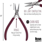 The Beadsmith Chain Nose Pliers – 6-Inches (152 mm) Jewelry-Making Tool w/Polished Steel Head, PVC Comfort Grip, & Double-Leaf Springs
