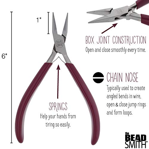 The Beadsmith Chain Nose Pliers – 6-Inches (152 mm) Jewelry-Making Tool w/Polished Steel Head, PVC Comfort Grip, & Double-Leaf Springs