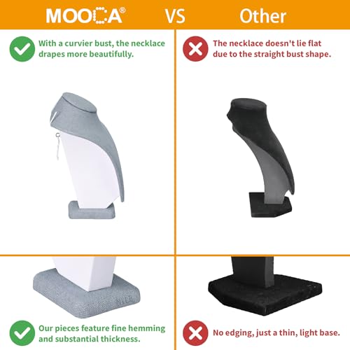 MOOCA 2 Pcs Set Small Linen Covered Wood Jewelry Display Necklace Chain Jewelry Bust Display Holder Stand, Necklaces Mannequin, 7 1/4" H, Dim Gray Linen - color: 5) Dim Gray Linen, 2 piece