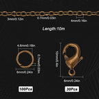 SUNNYCLUE 32.8Feet/ 10m Antique Bronze Chain Bulk Brass Cable Curb Chains for Jewelry Making Findings Links 100Pcs Iron Jump Rings 30Pcs Brass Lobster Clasps Necklace Bracelet Choker 4x3x0.6mm - color: 4x3x0.6mm Links Cable Chains